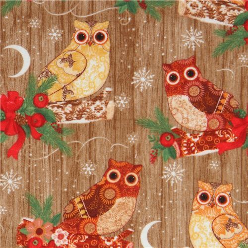 Timeless Treasures flannel fabric with Christmas owl Fabric by Timeless ...