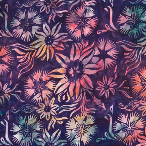 Timeless Treasures Blumen Batik Stoff In Dunkelviolett Modes4u