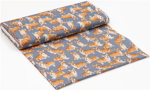 Remnant (27 x 112 cm) - Timeless Treasures grey dog fabric with corgis 4