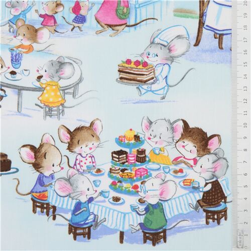 Remnant (39 x 112 cm) - Timeless Treasures mouse cafe fabric in light blue 4