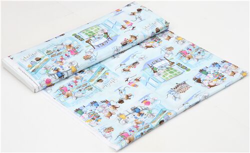 Remnant (39 x 112 cm) - Timeless Treasures mouse cafe fabric in light blue 6