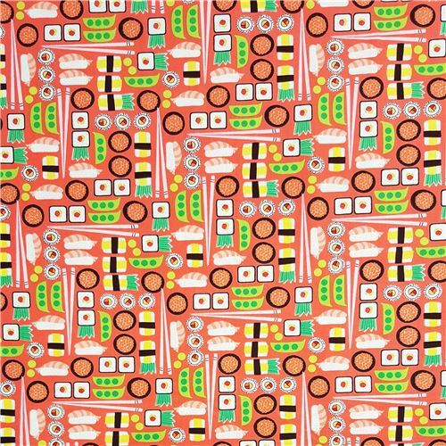 Timeless Treasures orange sushi and Japanese food fabric modeS4u