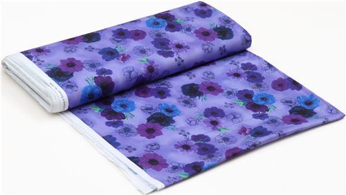 Remnant (27 x 112 cm) - Timeless Treasures purple fabric with flowers ...