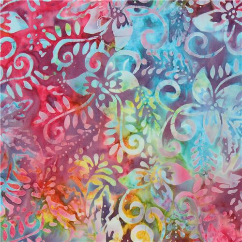 Timeless Treasures rainbow flower and leaf pattern batik fabric Fabric ...