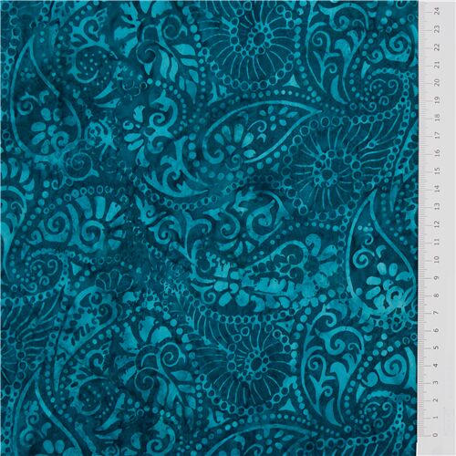 Timeless Treasures teal and blue paisley floral batik fabric - modeS4u