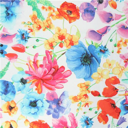 Timeless Treasures white fabric with colorful wild flowers Fabric