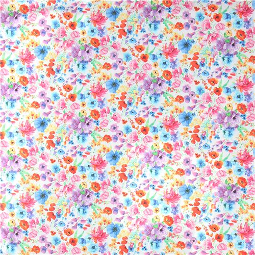 Timeless Treasures white fabric with colorful wild flowers - modeS4u
