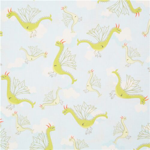 Tossed Green Nordic Dragons Fabric