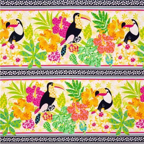 Toucan Peut Le Faire Rayures Fleurs Tropicales Tissu