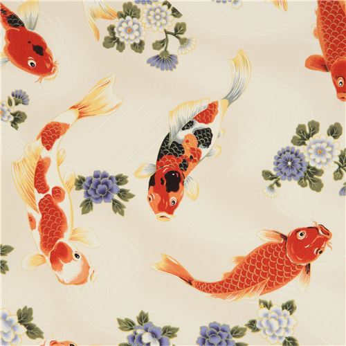 Trans Pacific Textiles Koi Fish Fabric In Beige