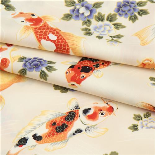 Dark blue cotton fabric big koi fish Trans-Pacific Textiles Fabric by  Japanese Indie - modeS4u