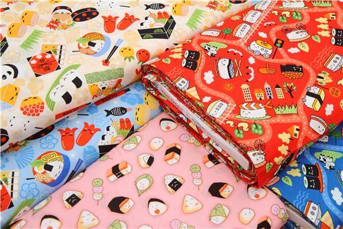 Remnant (48 x 93 cm) - Trans-Pacific Textiles blue sushi train fabric 5