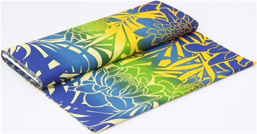 Trans Pacific Textiles Blue Yellow Tropical Flowers Fabric Modes4u