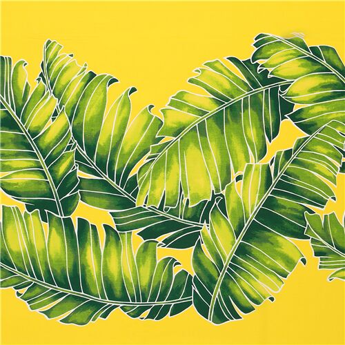 Trans-Pacific Textiles vivid yellow fabric green banana leaf - modeS4u