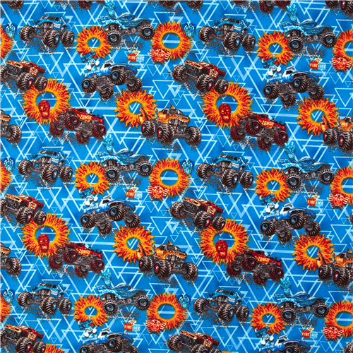 Large Monster Jam Trucks Fire Fabric by Sykel Enterprises - modeS4u