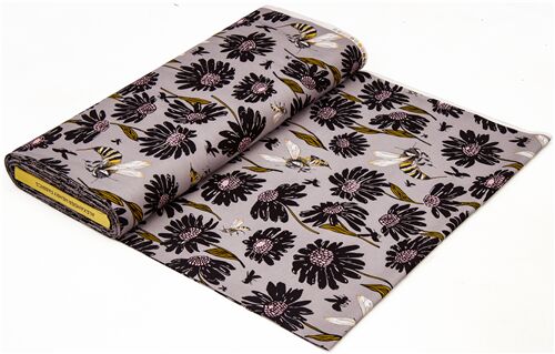 Tela de EE. UU. Avispas flores negras algodón lavanda de Alexander Henry -  modesS4u