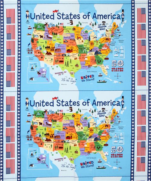 USA Karten Amerika Flagge Paneel Stoff von Timeless Treasures USA 4