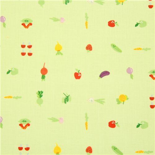 Tissu vert ple petits lgumes et fruits mignons et colors Tissu