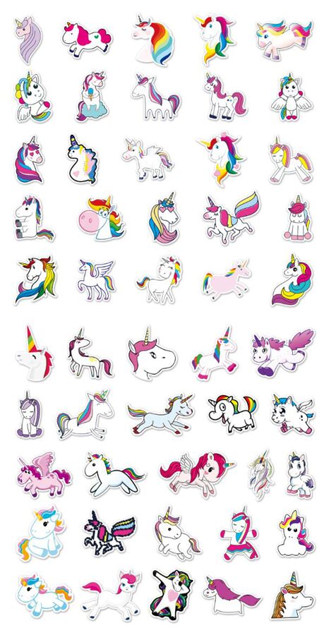 Unicorn diecut sticker pack 50 unique designs cute magical animal ...