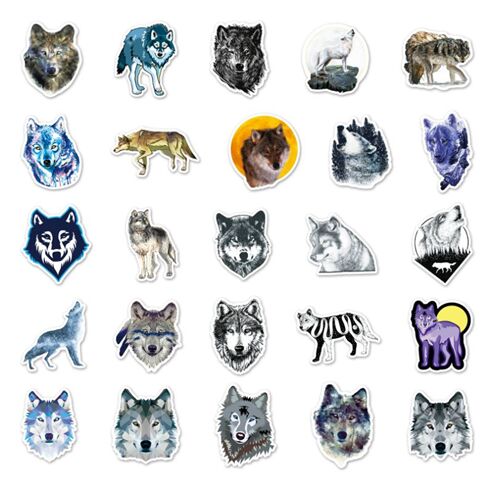 Unique wolf 50 designs cool wild animal characters diecut sticker pack -  modeS4u