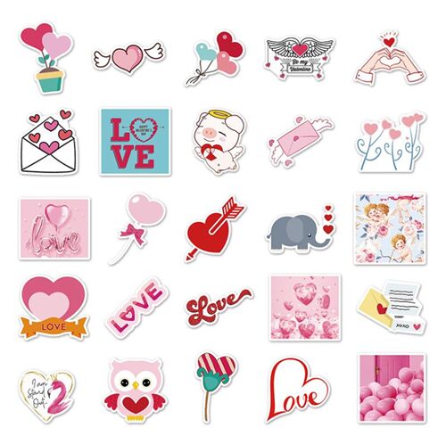 Valentines Sticker pack flake diecuts cute pink 50 unique designs hearts 11
