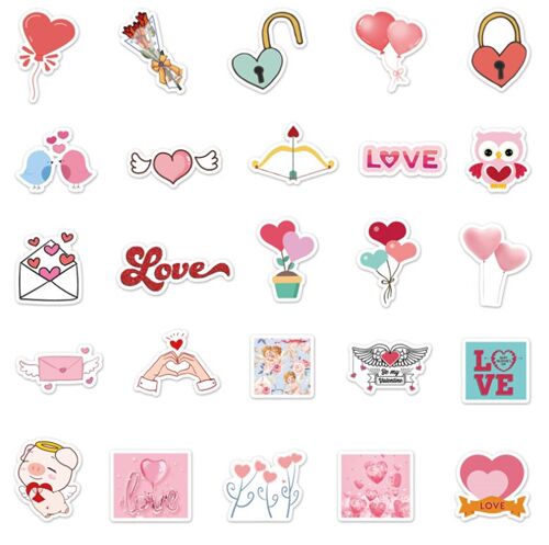 Valentines Sticker pack flake diecuts cute pink 50 unique designs hearts 13