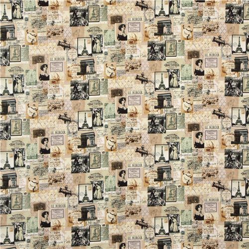 Vintage Paris Collage fabric Timeless Treasures Eiffel Tower 2