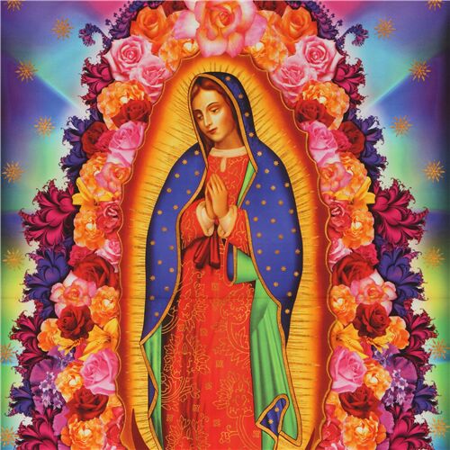 Virgin Mary panel fabric by Robert Kaufman with flowers - modeS4u