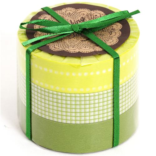 Washi Masking Deco Tape Set 3pcs Gingham Green Deco Tape Sets Deco