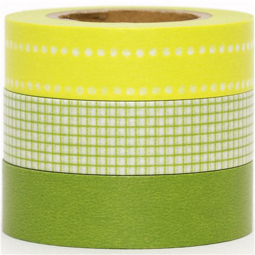 Washi Masking Deco Tape Set 3pcs Gingham Green Deco Tape Sets Deco