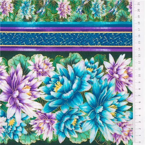 Water lily stripe floral golden fabric by Timeless Treasures modeS4u