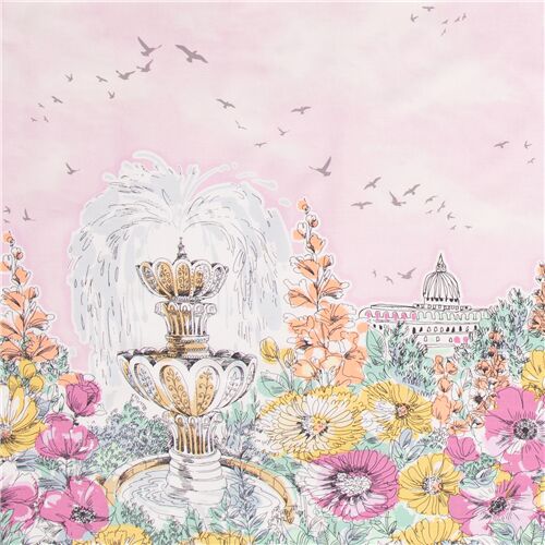 Weekend Getaway pink floral panel cotton fabric by Michael Miller modeS4u