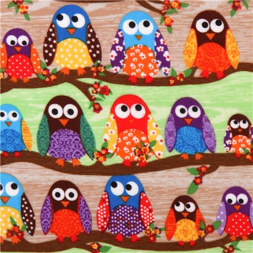 What a Hoot green-brown owl flannel fabric designer fabric 1