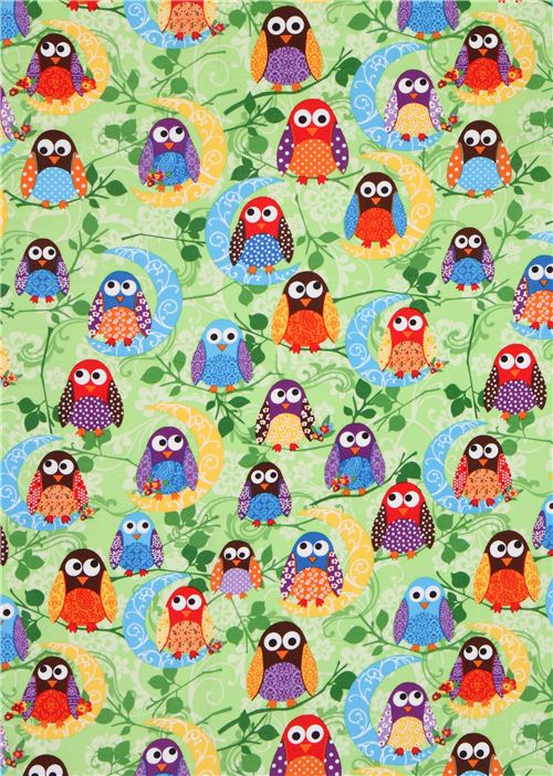 What a Hoot green moon owl flannel fabric designer fabric 2