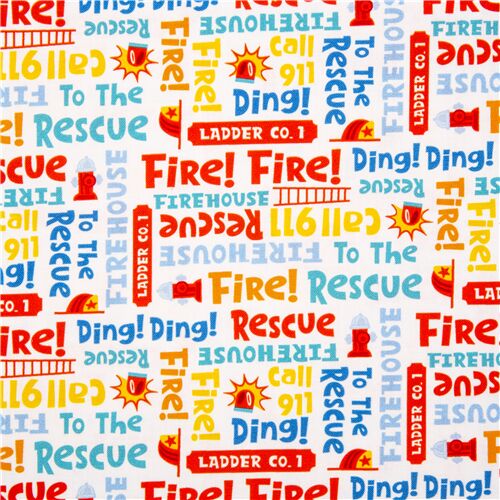 To the Rescue Firefighting Phrases Words Fabric