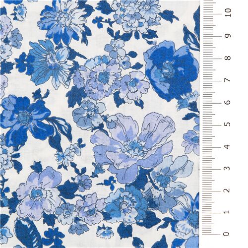 Blue And White Floral Pattern 100% Cotton Flower Fabric by the yard 