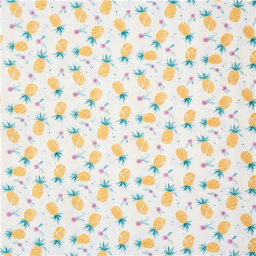 White tropical fruit fabric yellow pineapples by Dear Stella - modeS4u