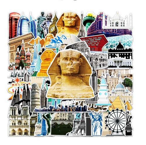 Adhesivos troquelados viajes monumentos maravillas mundo 64 diseños diferentes 5