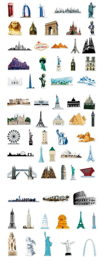 Adhesivos troquelados viajes monumentos maravillas mundo 64 diseños diferentes 6