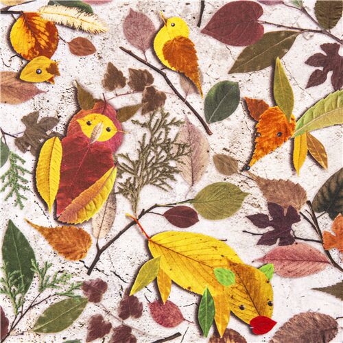 Woodland animals leaves cotton sheeting fabric Japan twigs autumnal -  modeS4u