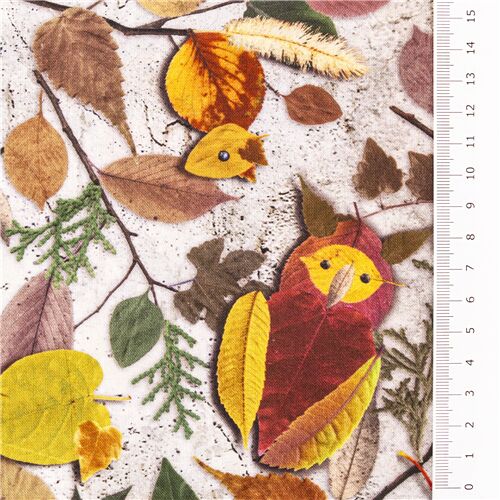 Tela sábana algodón animales del bosque hechos con hojas otoño de Japón -  modesS4u