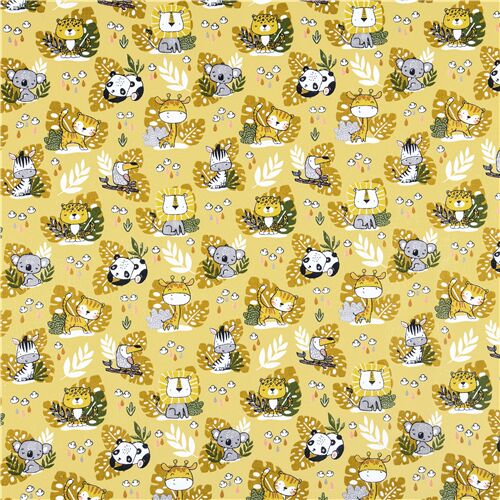 Yellow Stof France cotton fabric wild animal scenes kids print - modeS4u