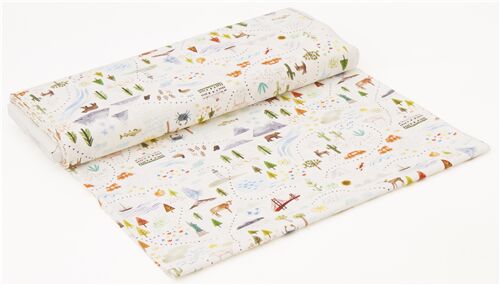 Abenteuerkarte weißer Baumwollstoff mit Sehenswürdigkeiten und