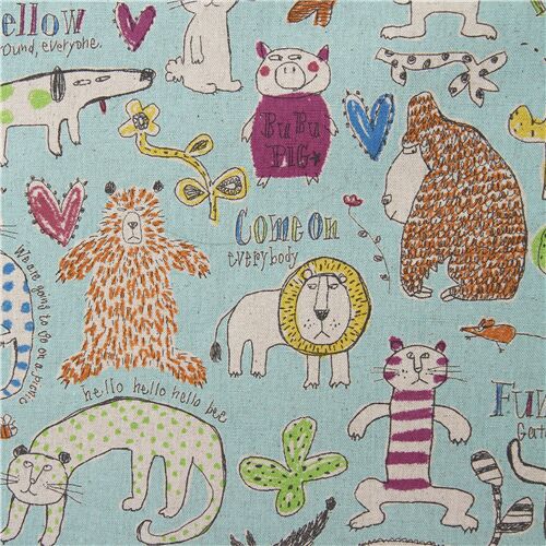 Animal Drawing Lion Gorilla Cat Dog Japanese Canvas Fabric Modes4u