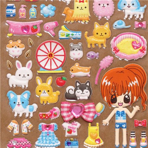 animal pet shop sponge stickers with girl dress up doll - Sticker ...