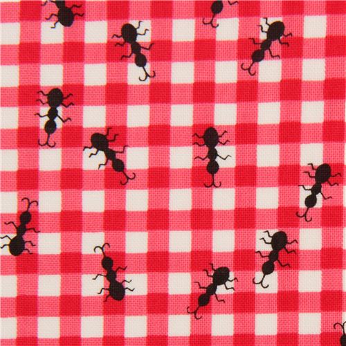 ants on pink Gingham pattern fabric by Timeless Treasures Fabric