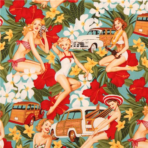 Aqua Mahalo Girls Alexander Henry Pin Up Women Fabric Usa Fabric By Alexander Henry Modes4u