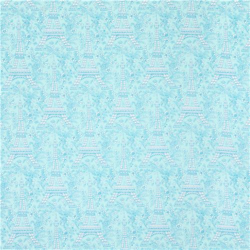 aqua Paris Eiffel Tower flower fabric Michael Miller Petite Paris 2