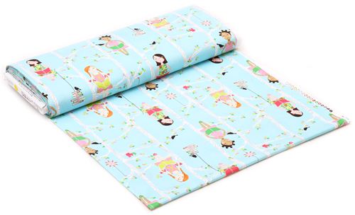 aqua Quiet Time reading girls fabric Michael Miller USA 3