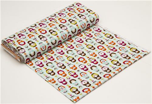 aqua Riley Blake matryoshka fabric with flowers USA 3